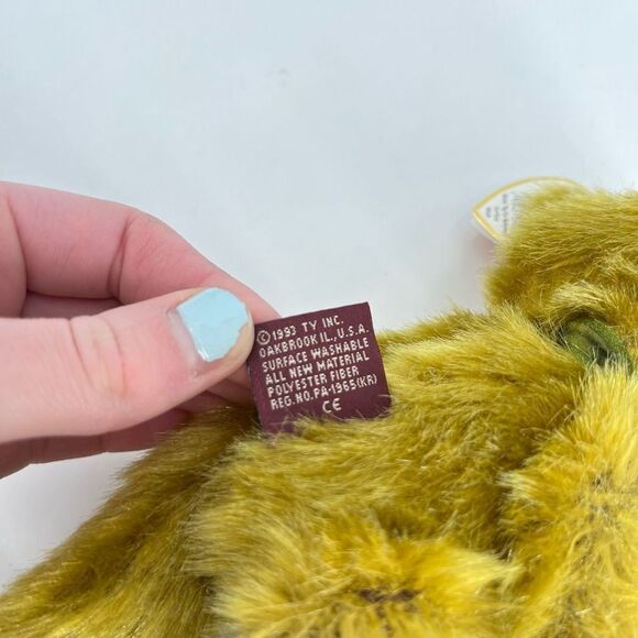 NWT TY Fern 1993 Beanies Attic Treasures Green Plush Jointed Bear 8” - Picture 3 of 3